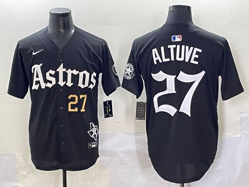 Men 2025 Houston Astros #27 Altuve Black Five generations Joint Name Nike MLB Jersey style 2